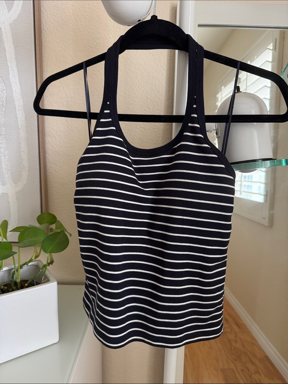 Uniqlo Navy Blue & White Striped Racer Back Bra Top